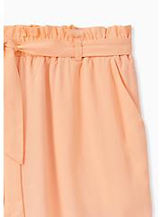 Plus Size 5 Inch Pull-On Stretch Challis Mid-Rise Tie-Front Paperbag Waist Short, PEACH NECTAR, alternate