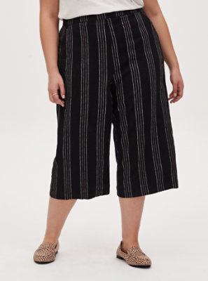 Plus Size - Black Pinstripe Linen Culotte Pant - Torrid