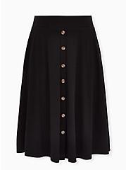 Plus Size Black Rib Button Midi Skirt, DEEP BLACK, hi-res
