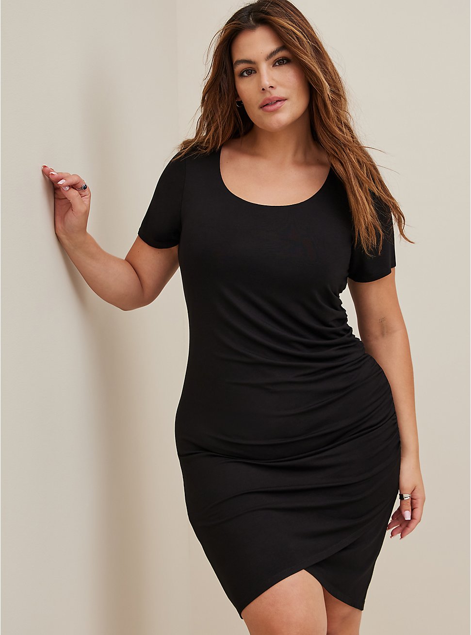 Plus Size Super Soft Black Hi-Lo Mini T-Shirt Dress, DEEP BLACK, hi-res