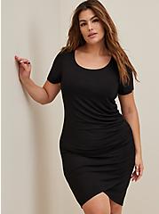 Plus Size Super Soft Black Hi-Lo Mini T-Shirt Dress, DEEP BLACK, hi-res