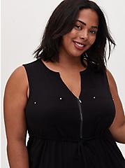 Mini Challis Zip-Front Shirt Dress, BLACK, alternate