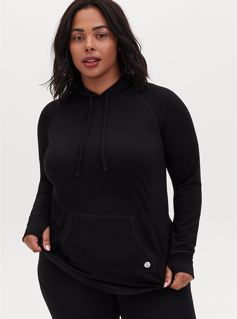 Plus Size - Black Active French Terry Pullover Tunic Hoodie - Torrid