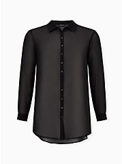 Chiffon Open Sleeve Button-Front Shirt, DEEP BLACK, hi-res