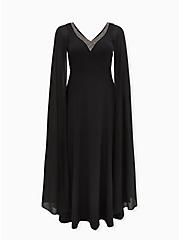 Disney Maleficent Special Occasion Black Crepe & Georgette Cape Sleeve Gown , DEEP BLACK, hi-res