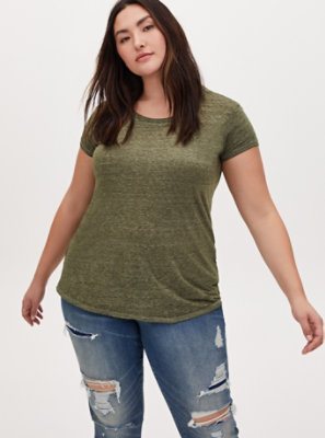 Plus Size - Relaxed Fit Crew Tee - Vintage Burnout Olive Green - Torrid