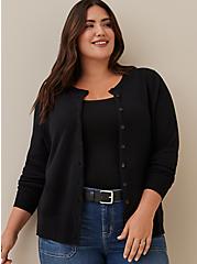 Cardigan Button-Front Classic Sweater, BLACK, hi-res