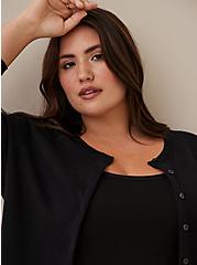Plus Size Black Cotton Button Front Cardigan, DEEP BLACK, alternate
