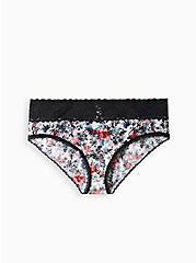 Second Skin Mid-Rise Hipster Lace Trim Panty, CAREFREE FLORAL SKULL, hi-res