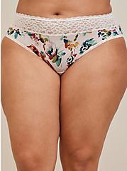 Plus Size Second Skin Mid-Rise Hipster Lace Trim Panty, IMPRESSION FLORAL ANGEL WING PINK, alternate