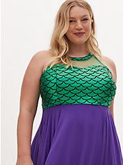 Disney The Little Mermaid Green & Purple Hi-Lo Skater Dress, MULTI, alternate