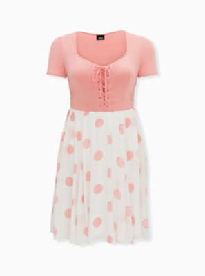 white dress with pink polka dots