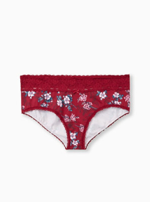Plus Size - Red Floral Wide Lace Cotton Cheeky Panty - Torrid