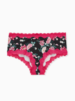 Plus Size - Pink Floral Lace Cotton Cheeky Panty - Torrid