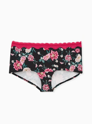 Plus Size - Pink Floral Lace Cotton Boyshort Panty - Torrid