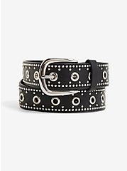 Plus Size Black Faux Leather Grommet Belt, BLACK, hi-res