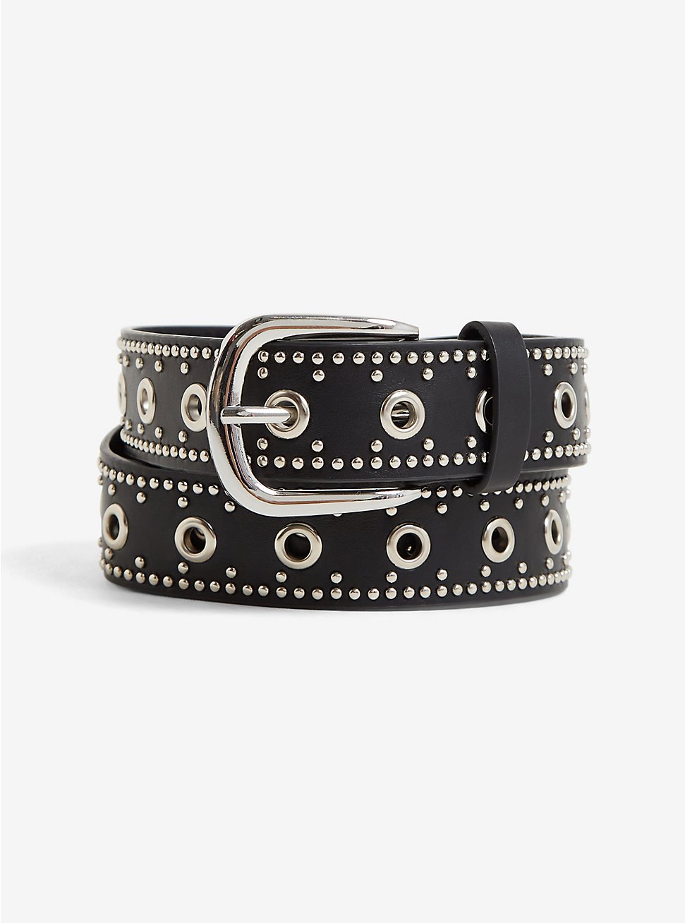 Black Faux Leather Grommet Belt, BLACK, hi-res