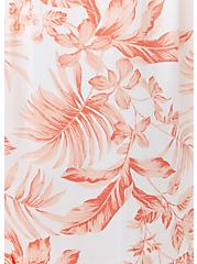 Plus Size White & Coral Floral Challis Tie Strap Smocked Midi Dress, FLORAL - WHITE, alternate