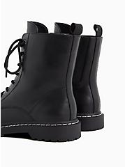 Plus Size Stevie Lace-Up Combat Boot - Faux Leather Black (WW), BLACK, alternate