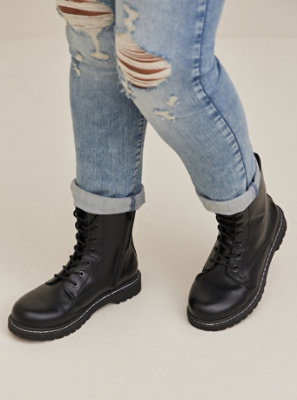 black faux leather boots