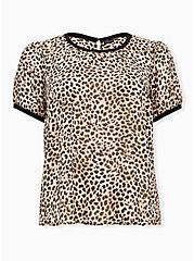 Plus Size Leopard Chiffon Puff Sleeve Top, CHEE LEOPARD, hi-res
