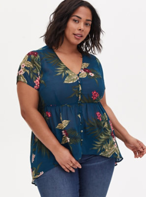 Plus Size - Babydoll Chiffon Button-Front Tunic Top - Torrid