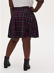Plum Purple Plaid Twill Pleated Mini Skater Skirt , PLAID - PURPLE, alternate