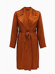 Plus Size Copper Dotted Jacquard Self Tie Trench Jacket, COPPER, hi-res