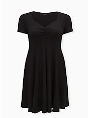 Plus Size Mini Slub Rib Fluted Dress, DEEP BLACK, hi-res