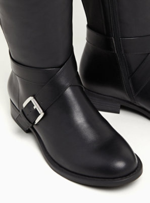 Plus Size - Brooke - Black Faux Leather Buckle Knee-High Boot (WW ...