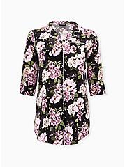 Black Floral Satin Sleep Tunic Shirt, MULTI, hi-res