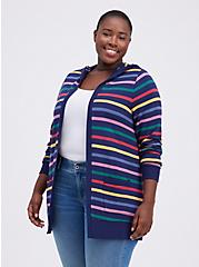 Plus Size Her Universe Doctor Who Rainbow Stripe Hooded Cardigan, RAINBOW, hi-res