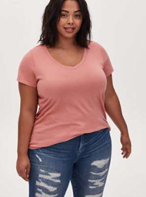 Plus Size - Classic Fit V-Neck Tee - Heritage Cotton Dusty Coral - Torrid
