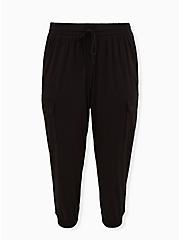 Plus Size Relaxed Fit Jogger Stretch Challis Mid-Rise Cargo Pocket Pant, DEEP BLACK, hi-res