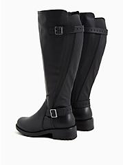Plus Size Black Faux Leather Curved Knee-High Boot (WW), BLACK, alternate