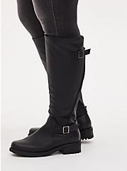 Plus Size Black Faux Leather Curved Knee-High Boot (WW), BLACK, hi-res