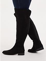 Black Faux Suede Woven Over-The-Knee Boot (WW), BLACK, hi-res