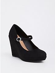 Mary Jane Wedge (WW), BLACK FAUX SUEDE, hi-res