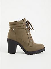 Plus Size Olive Green Faux Leather Lace-Up Hiker Boot (WW), OLIVE, alternate
