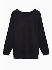 Plus Size Classic Fit Cozy Fleece Crew Neck Raglan Sweatshirt, DEEP BLACK, hi-res