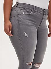 Plus Size Bombshell Skinny Jean - Super Soft Grey Wash with Distressed Hem, SMOKE AND MIRRORS, alternate