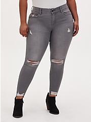 Plus Size Bombshell Skinny Jean - Super Soft Grey Wash with Distressed Hem, SMOKE AND MIRRORS, hi-res
