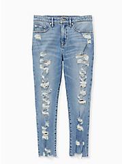 High Rise Straight Jean - Medium Wash With Distressed Hem, SHOT TO HELL, hi-res