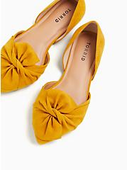 Plus Size Mustard Yellow Faux Suede Twist Bow D'Orsay Flat (WW), YELLOW, hi-res