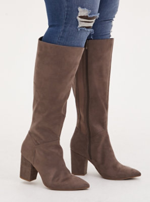 Taupe Faux Suede Pointed Toe Knee-High 