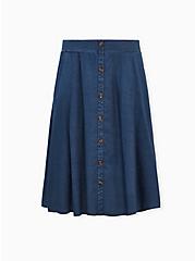 Plus Size Midi Chambray Button-Front Skirt, DARK BLUE, hi-res