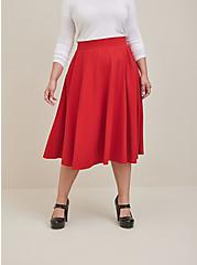 Plus Size Midi Studio Luxe Ponte Skirt, RED, alternate