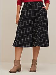 Plus Size Midi Studio Luxe Ponte Skirt, BLACK MULTI PLAID, alternate