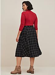 Plus Size Midi Studio Luxe Ponte Skirt, BLACK MULTI PLAID, alternate