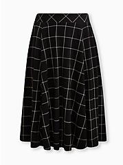 Plus Size Midi Studio Luxe Ponte Skirt, BLACK MULTI PLAID, hi-res